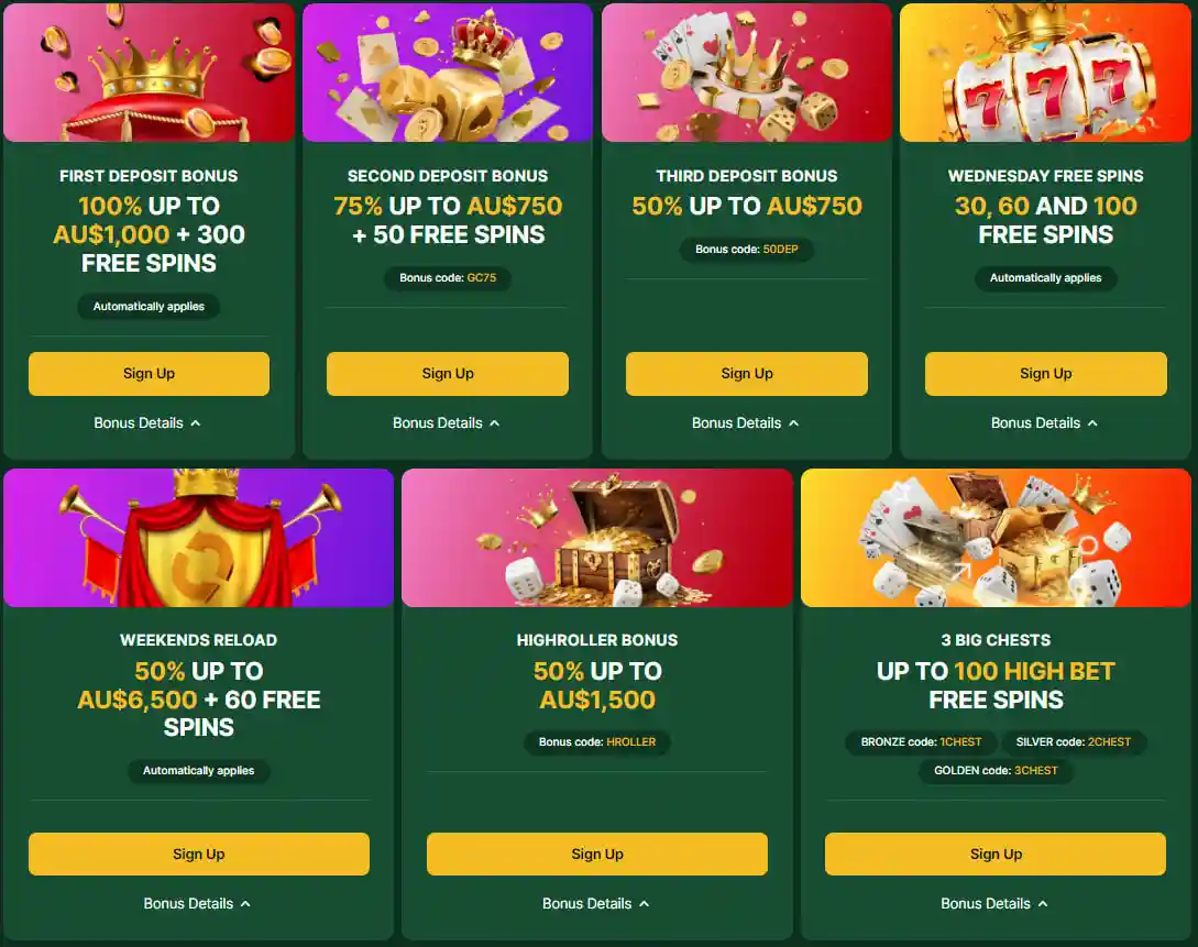 Bonuses Featured by Golden Crown Casino